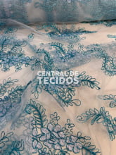 Tule Bordado Azul Bebe