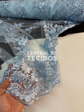 Tule Bordado Juliana Azul Claro 25