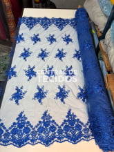 Tule Bordado Juliana Azul Royal 25