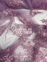 Tule Bordado Juliana Lilás