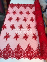 Tule Bordado Juliana Vermelho 25