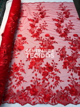 Tule Bordado London 3D Vermelho Des2