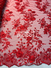 Tule Bordado London 3D Vermelho Des2