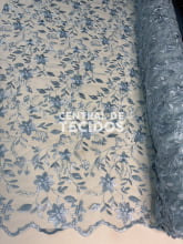 Tule Bordado Nice Azul Claro