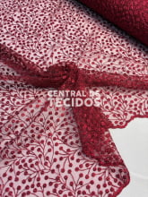 Tule Bordado Nicey Vinho Bordo