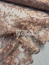 Tule Bordado Pedraria Arabesc Rosé