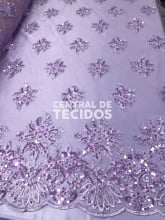 Tule Bordado Pedraria Lilás Lavanda