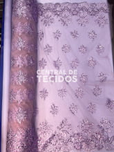 Tule Bordado Pedraria Lilás Lavanda