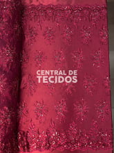 Tule Bordado Pedraria Marsala Bordô