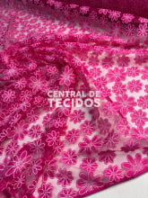 Tule Bordado Margarida Pink