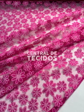 Tule Bordado Margarida Pink