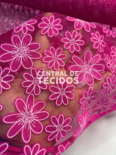 Tule Bordado Margarida Pink