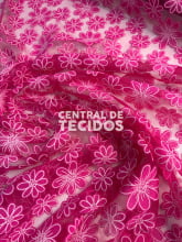 Tule Bordado Margarida Pink