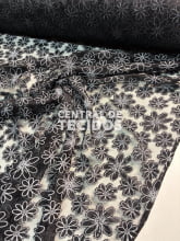 Tule Bordado Margarida Preto