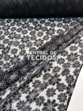 Tule Bordado Margarida Preto
