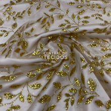 Tecido Tule Glitter Tulipas Dourado