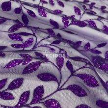 Tecido Tule Glitter Tulipas Roxo