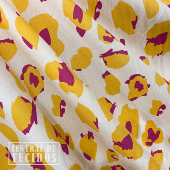 Popeline de Viscose | Onça Colorida Rosa e Amarelo