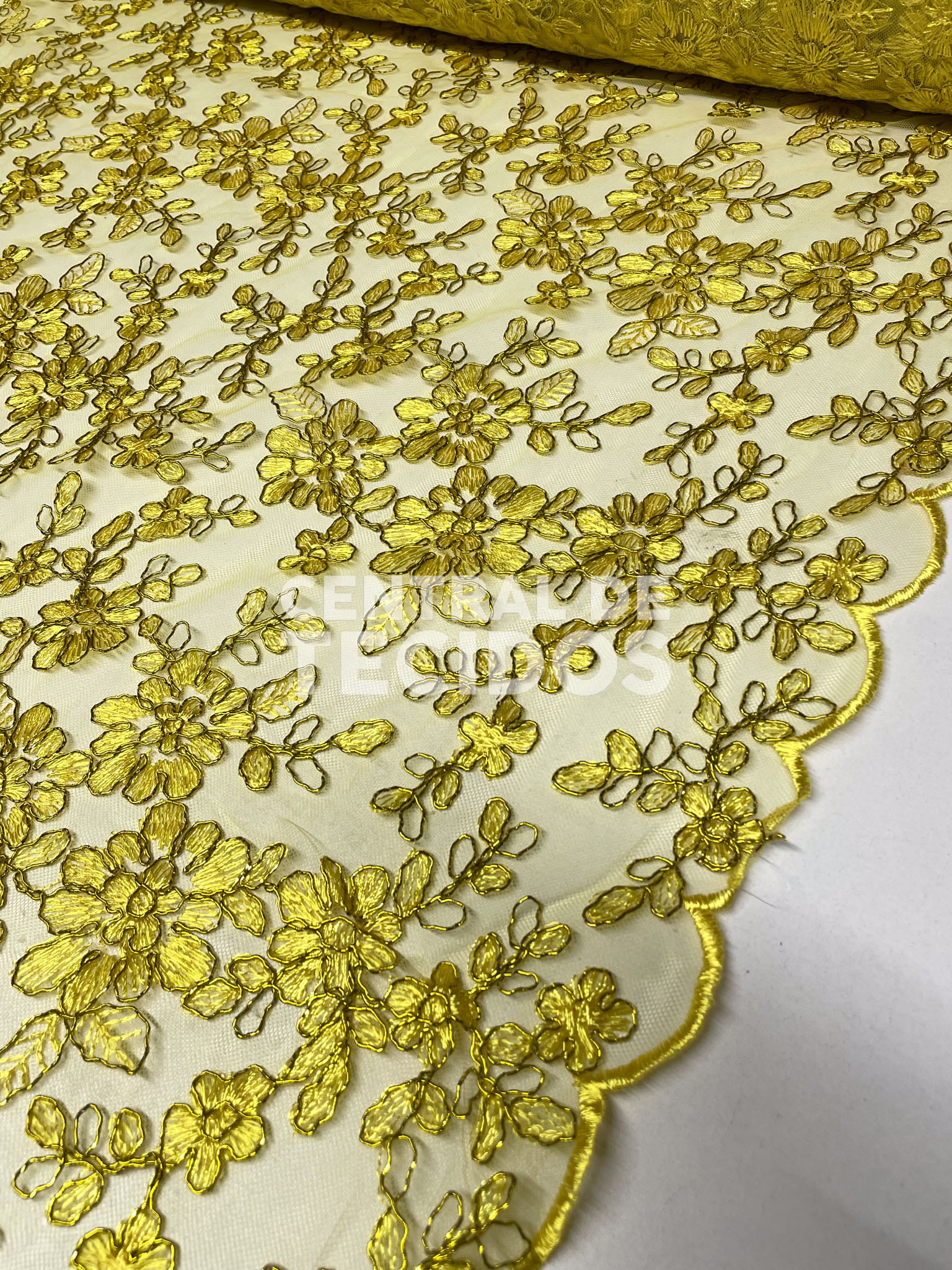 Tule Bordado Metálico GODESS 555 Amarelo