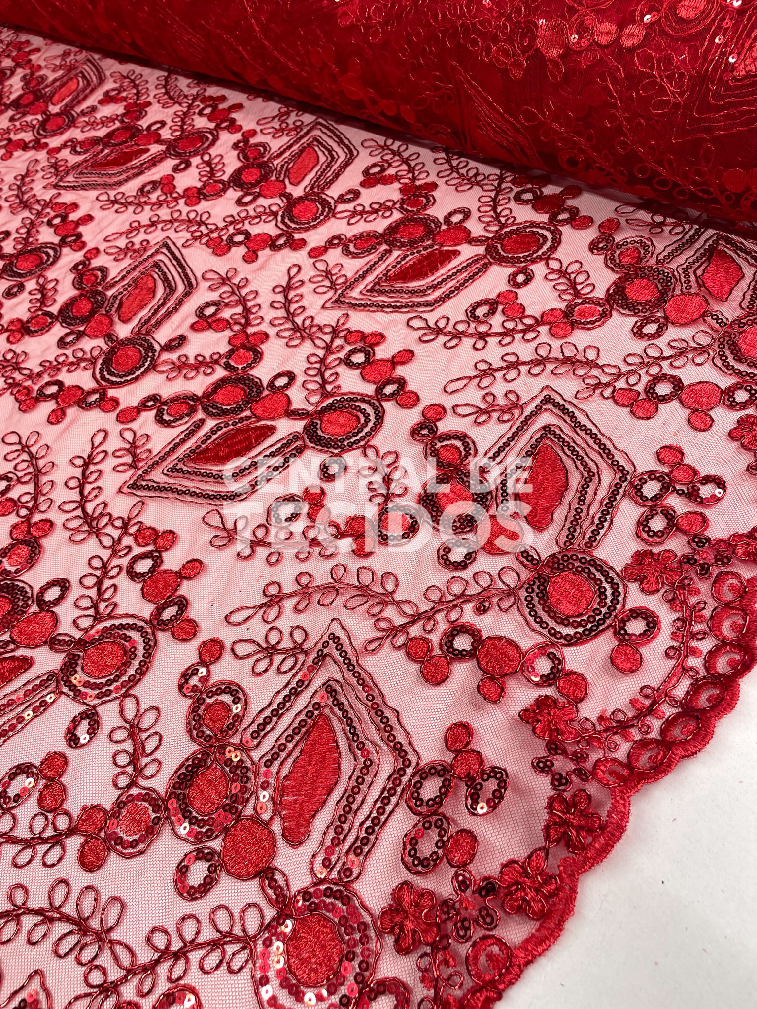 Tule Bordado Metálico GODESS 557 Vermelho