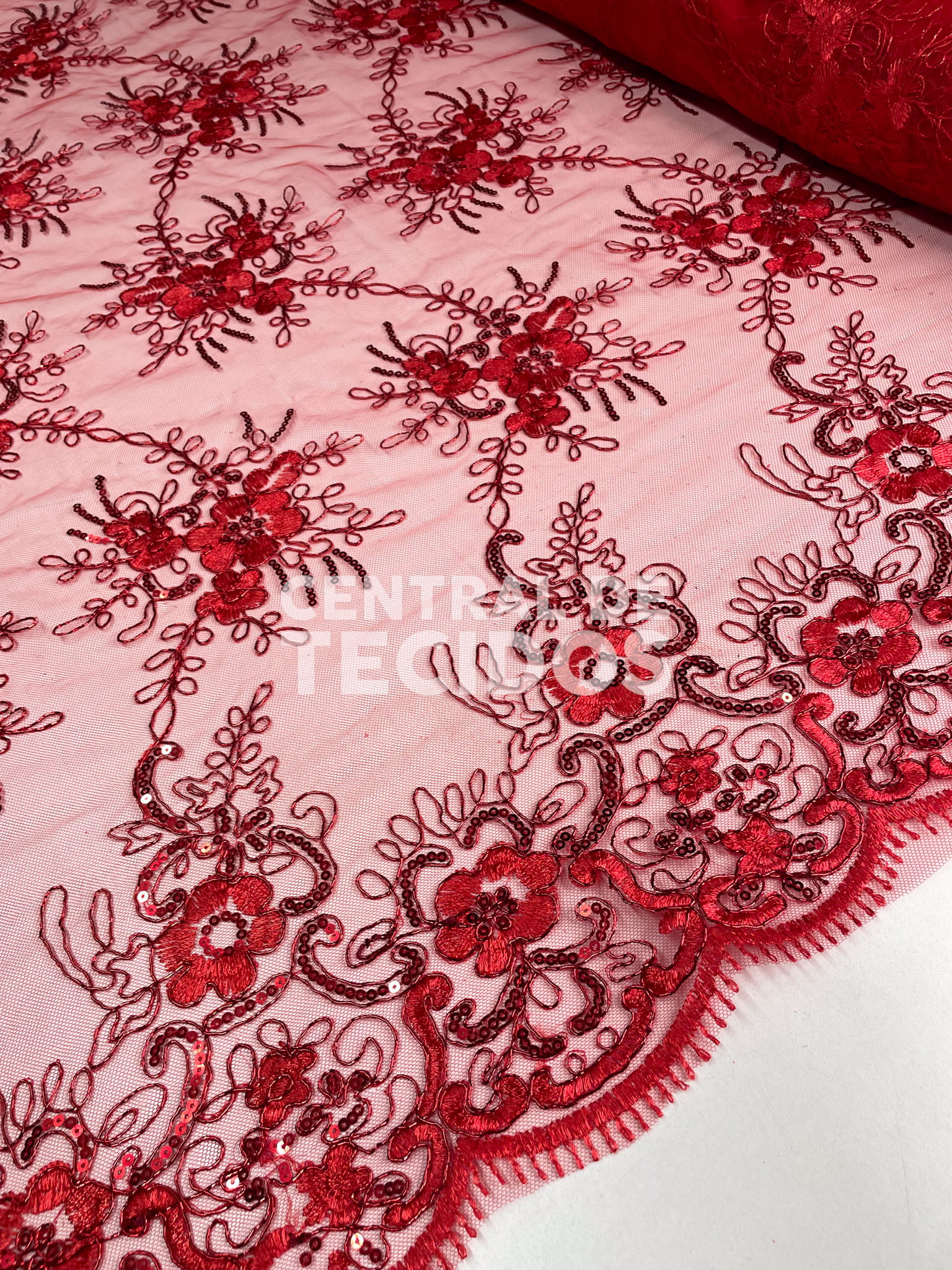 Tule Bordado Metálico GODESS 558 Vermelho