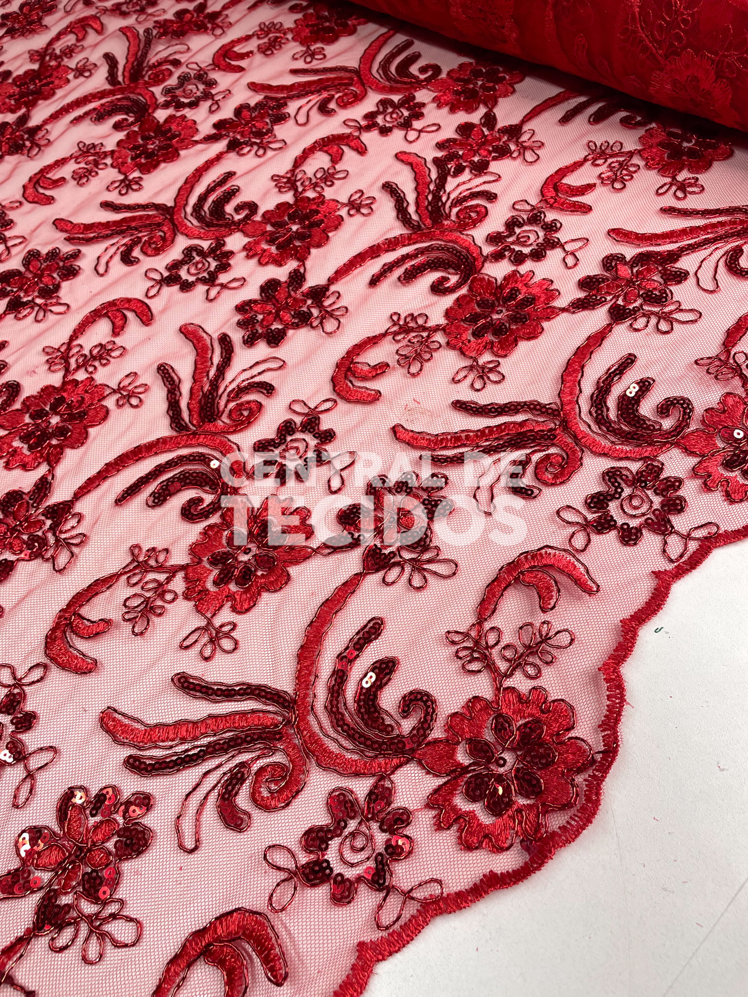 Tule Bordado Metálico GODESS 668 Vermelho