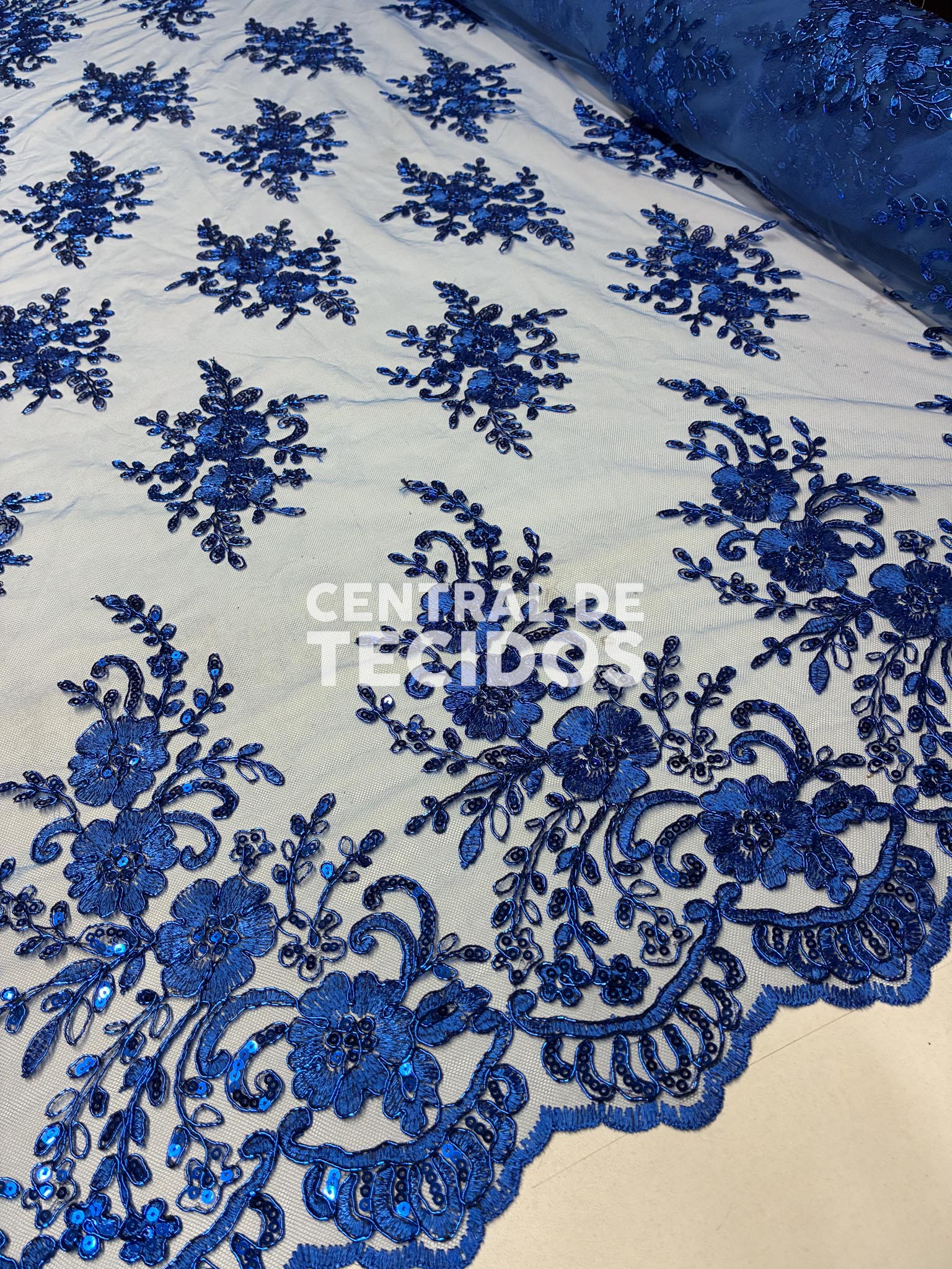 Tule Bordado Metálico Soho Azul Royal
