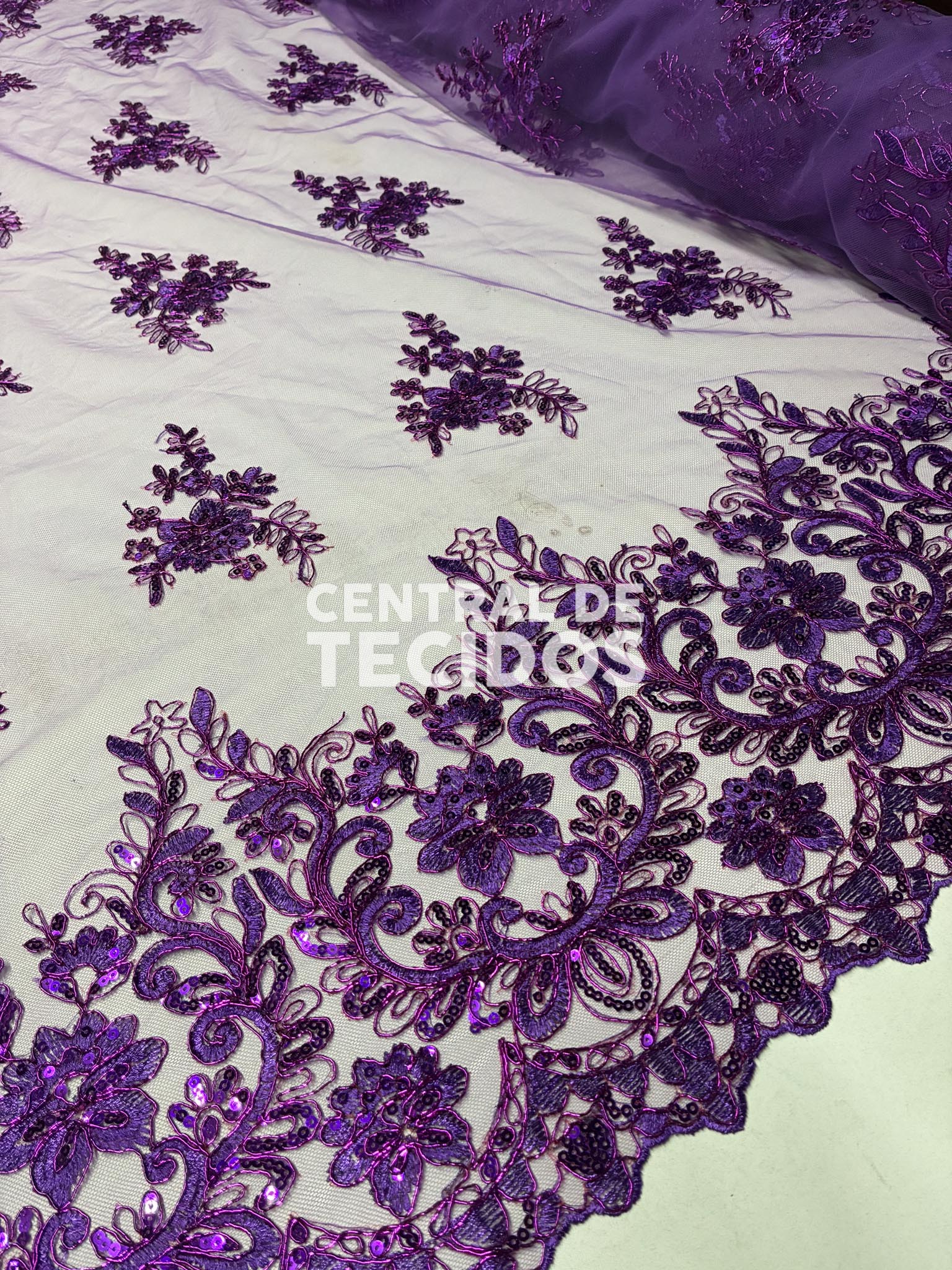 Tule Bordado Metálico Soho Roxo 251