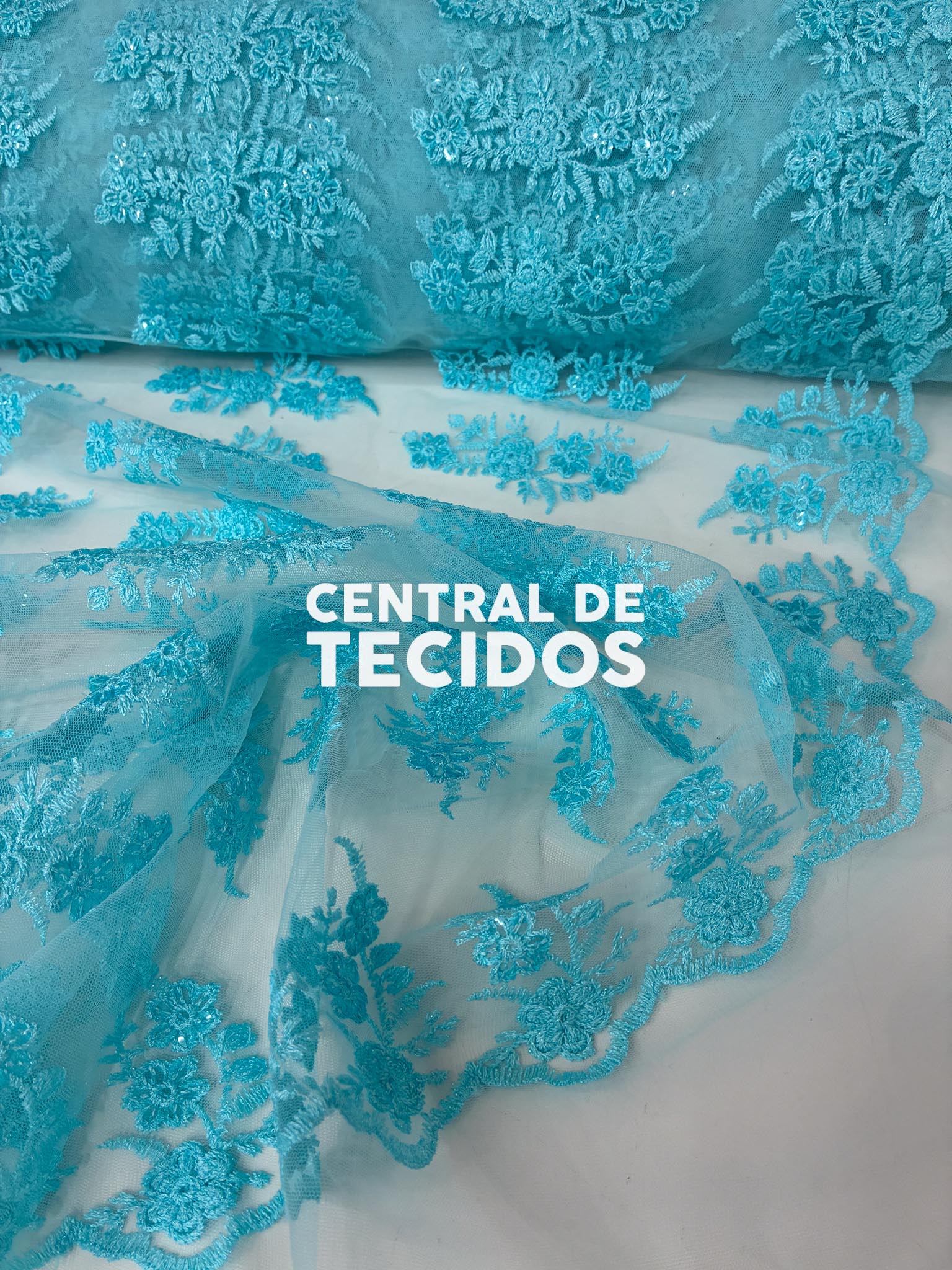 Tule Bordado Paetê GODESS 554 Azul