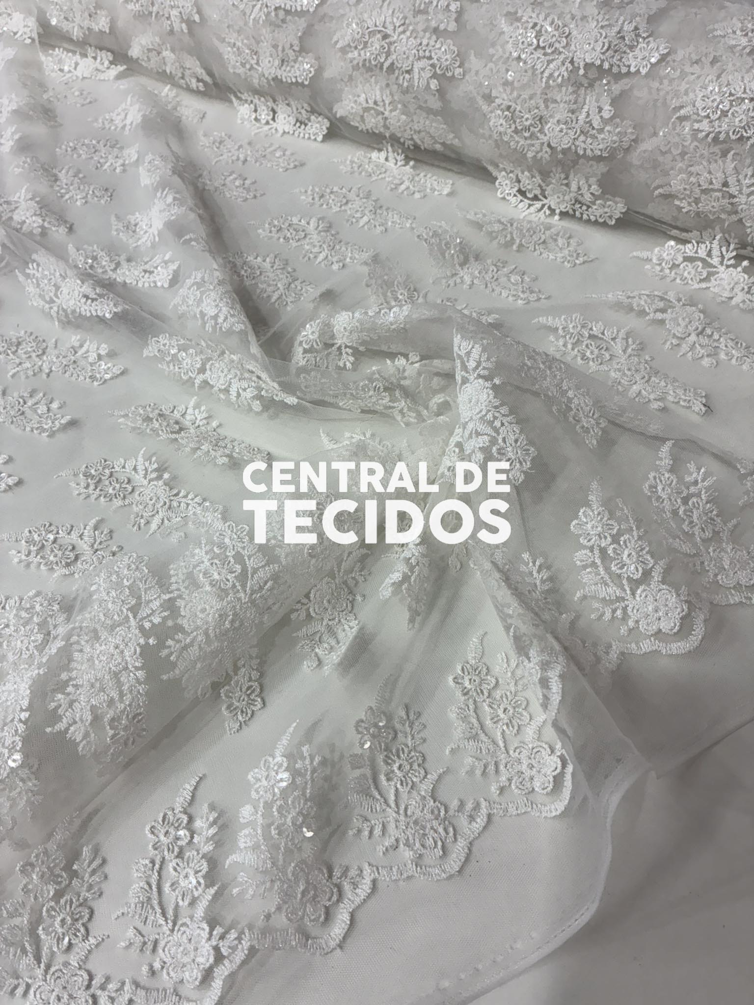 Tule Bordado Paetê GODESS 66 Branco