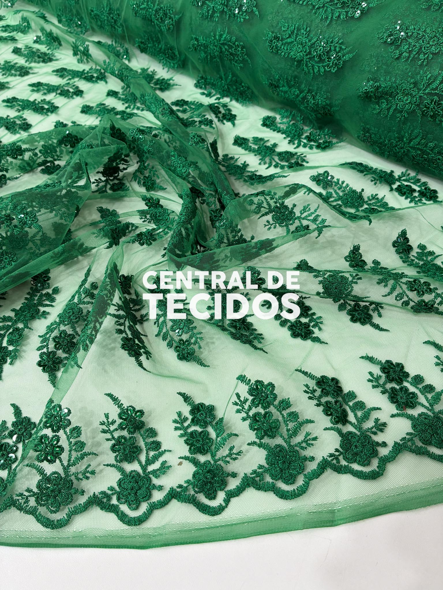 Tule Bordado Paetê GODESS 554 Verde