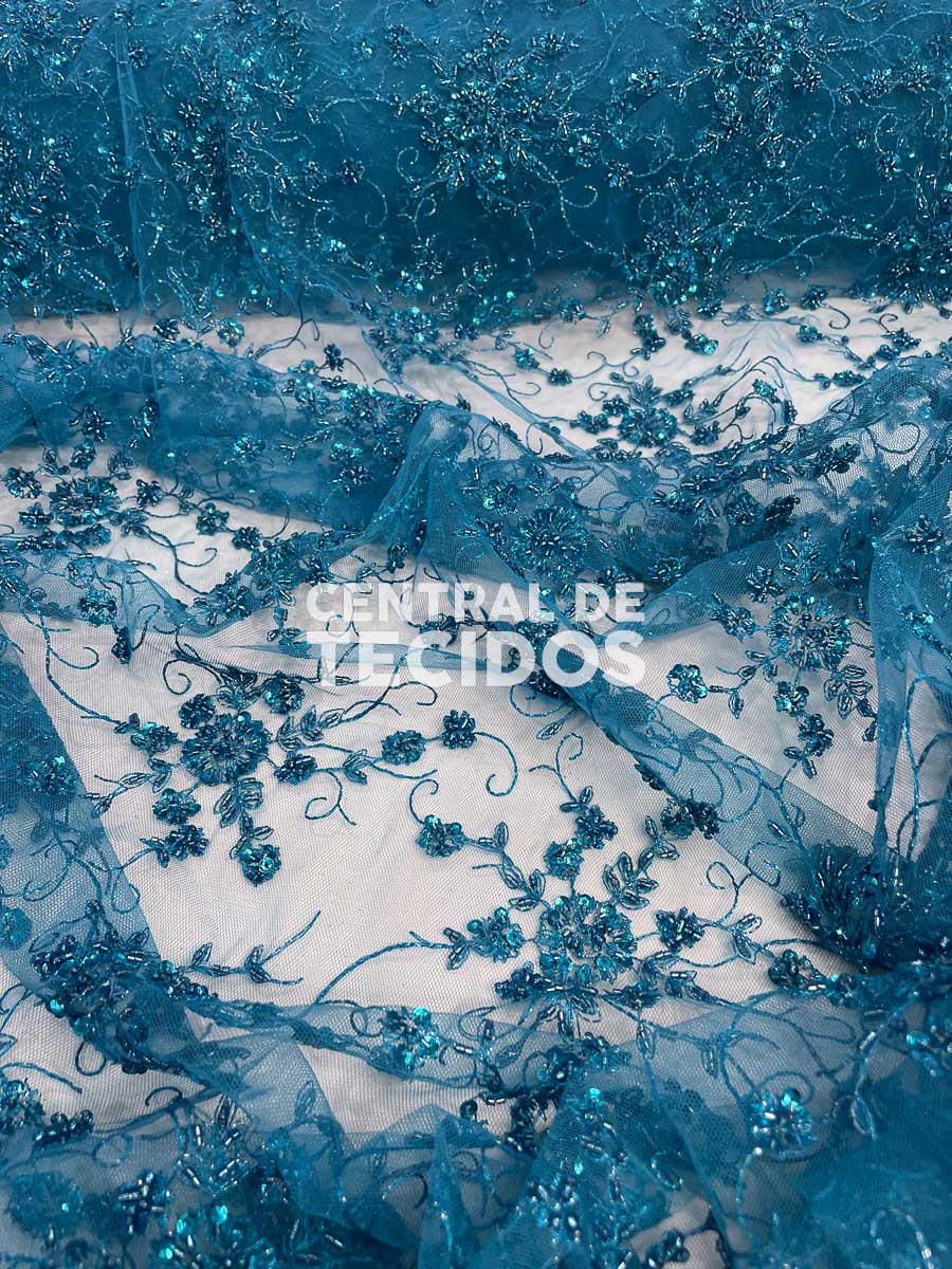 Tule Bordado Pedraria Verde