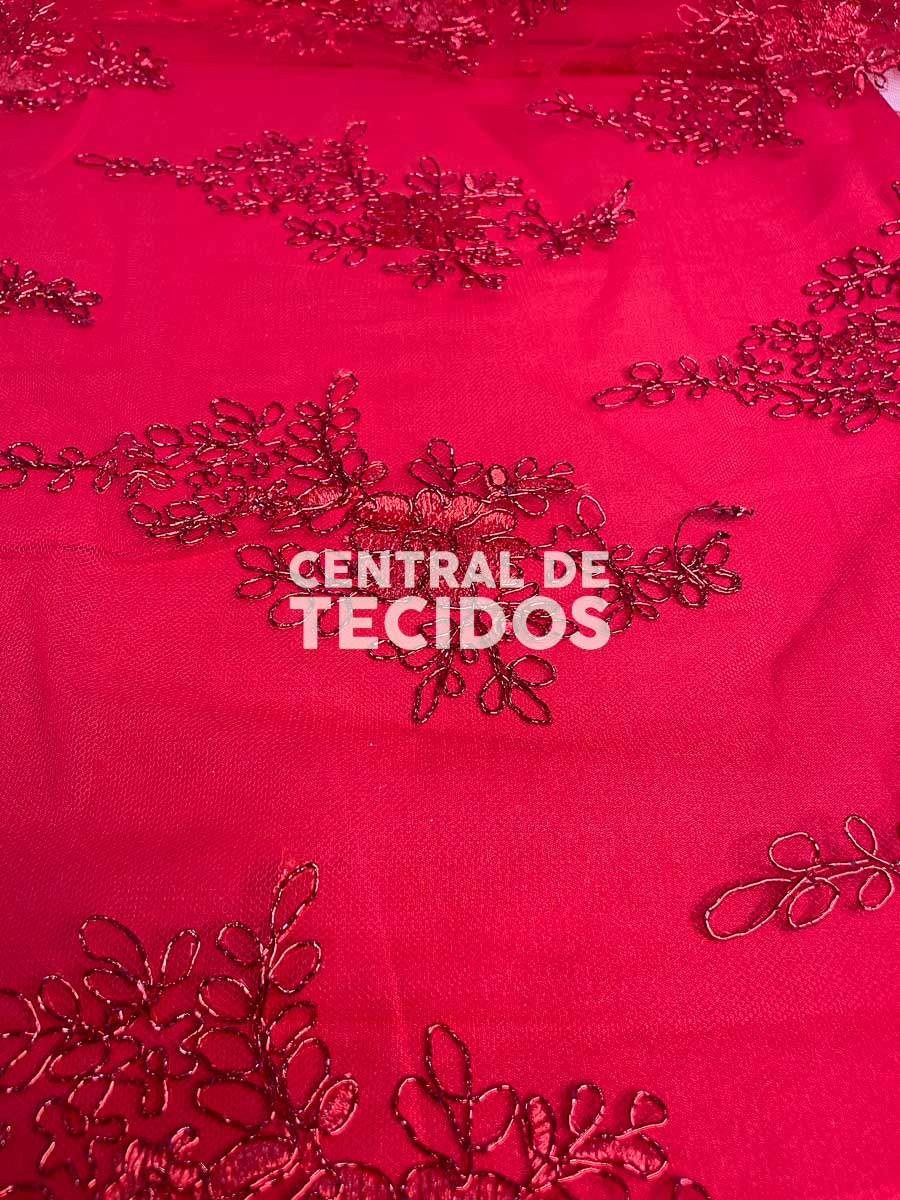 Tule Bordado Vermelho