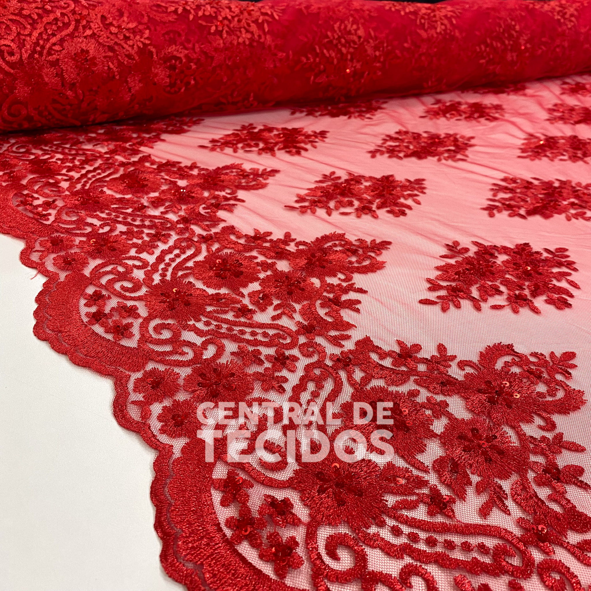 Tule Bordado Pedraria Georgia | Vermelho