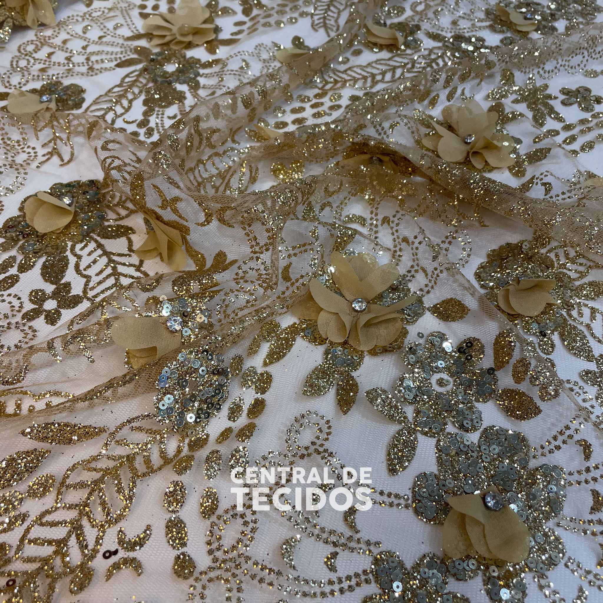 Tule Design Glitter 3D Dourado