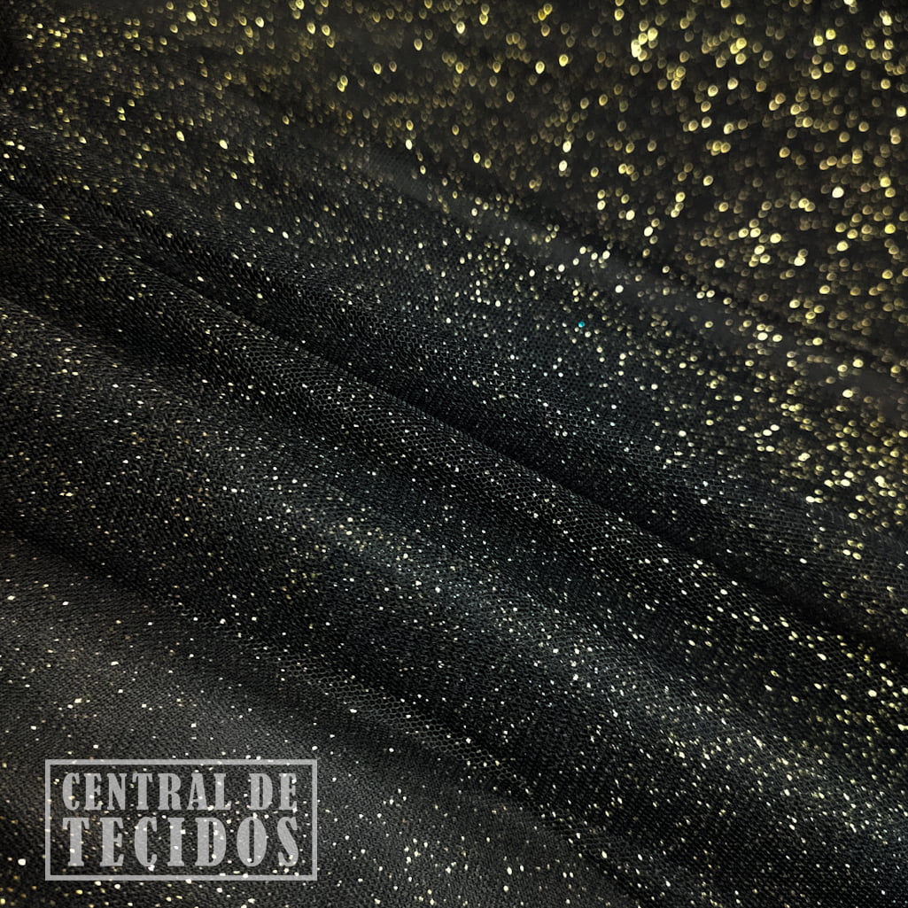 Tule Cristal | Preto com Glitter Dourado