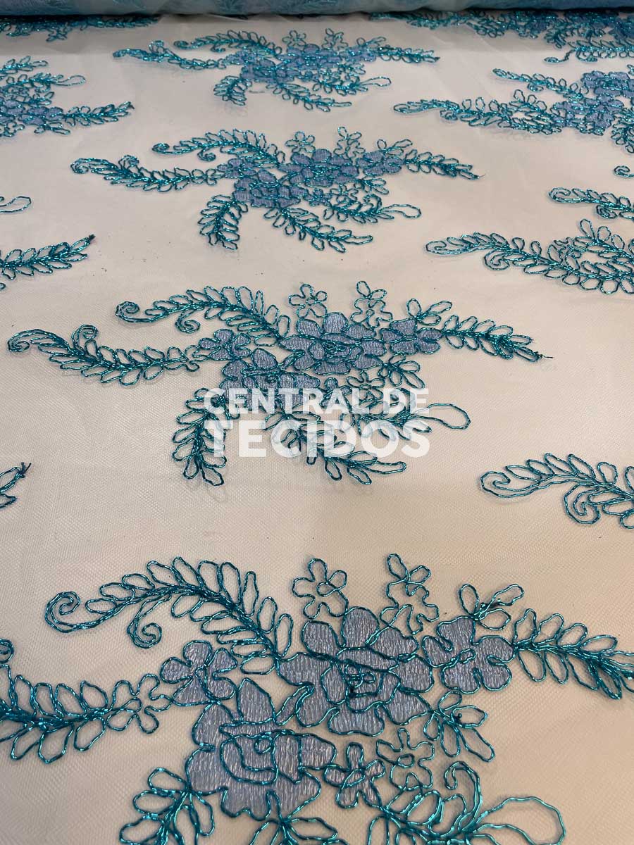 Tule Bordado Azul Bebe