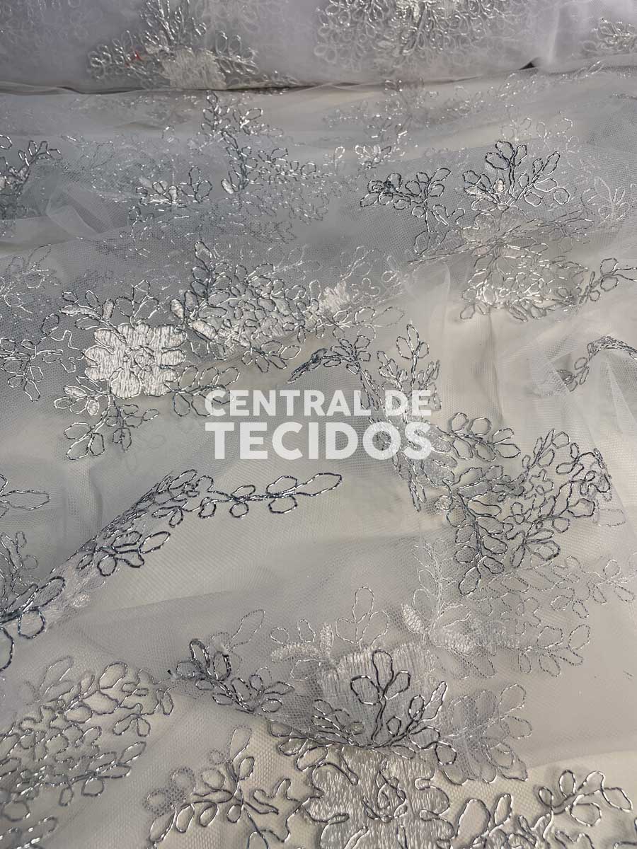 Tule Bordado Branco