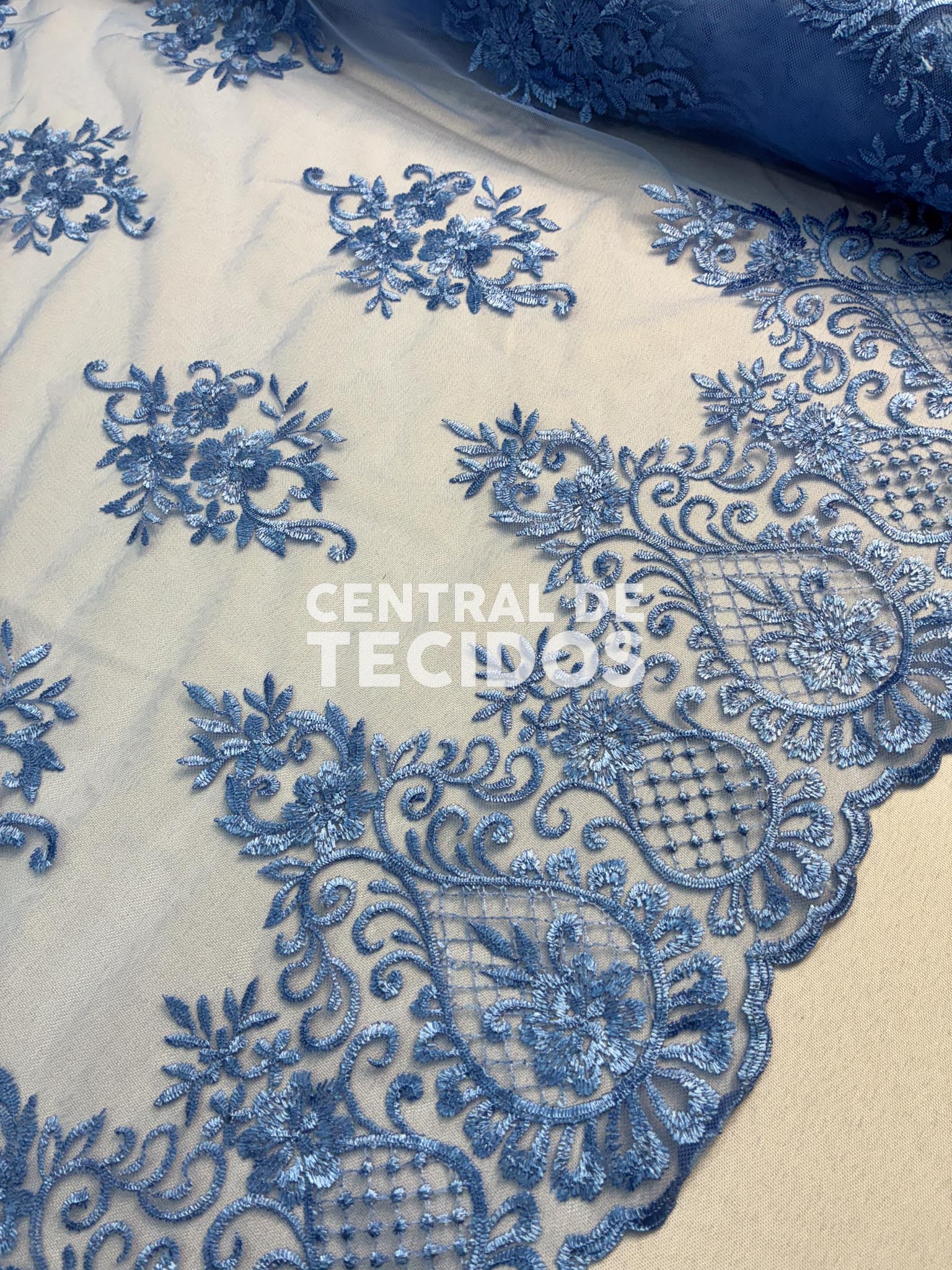 Tule Bordado Juliana Azul Serenity