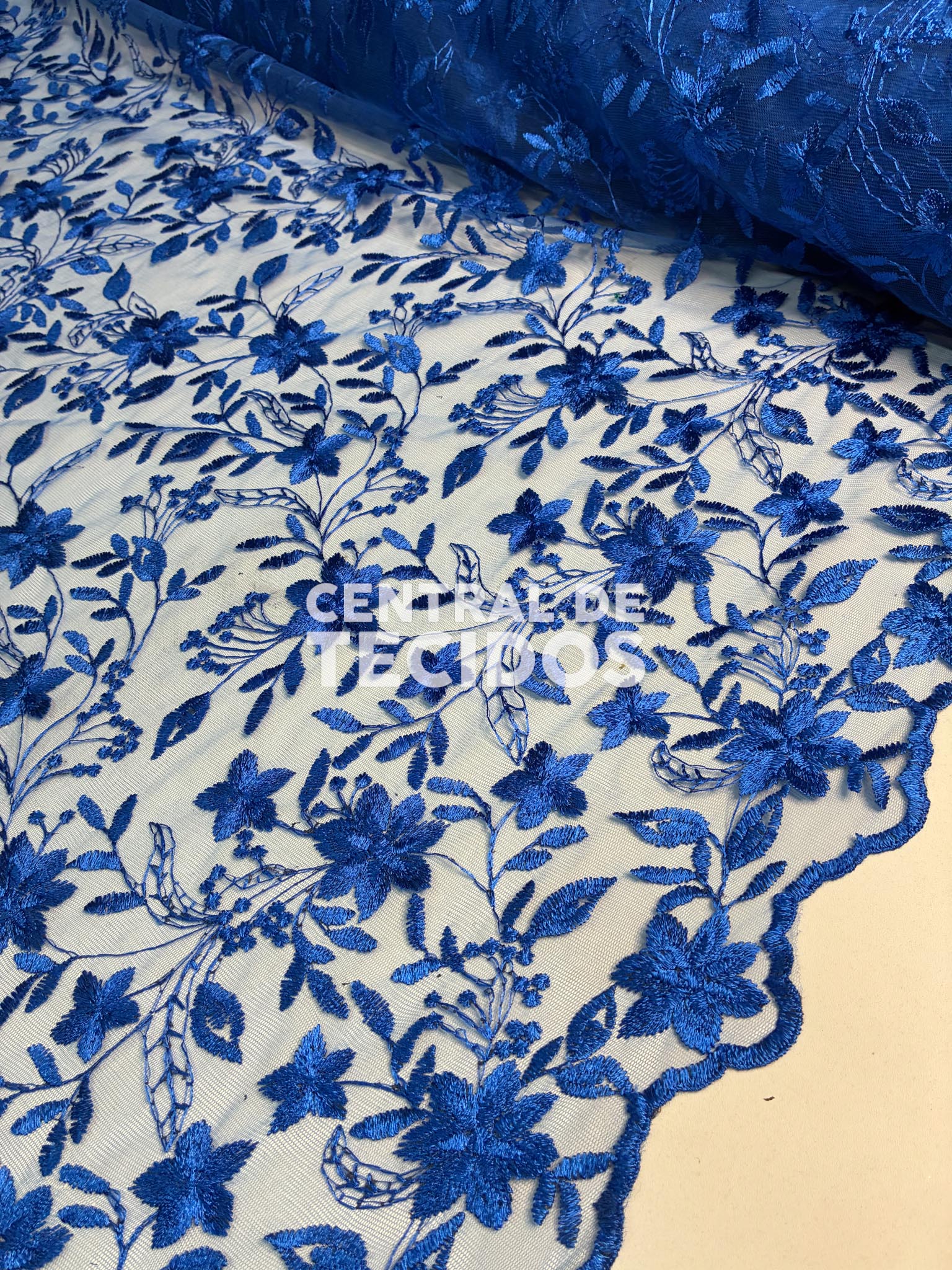 Tule Bordado Nice Azul Royal