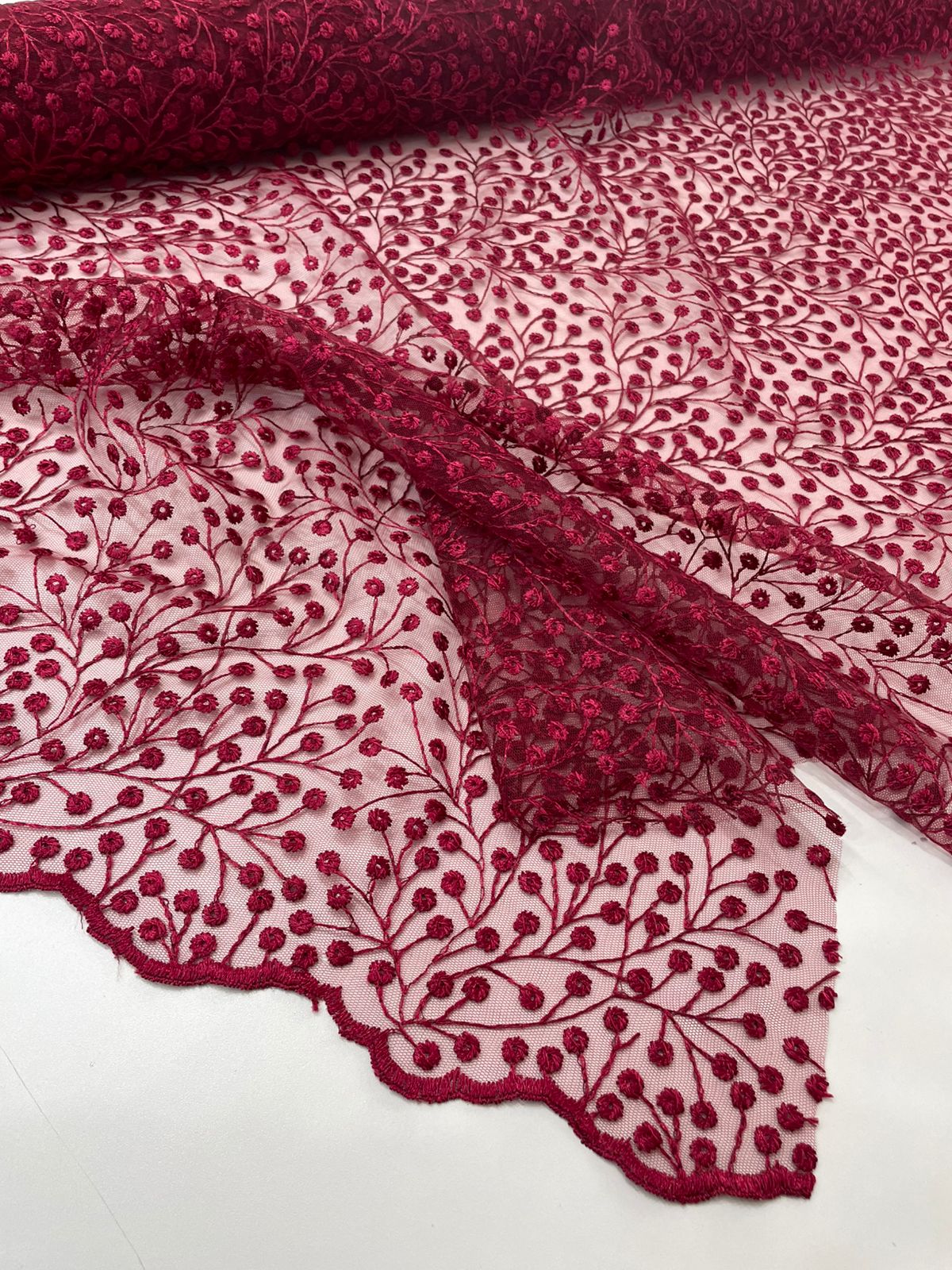 Tule Bordado Nice Vinho Bordo