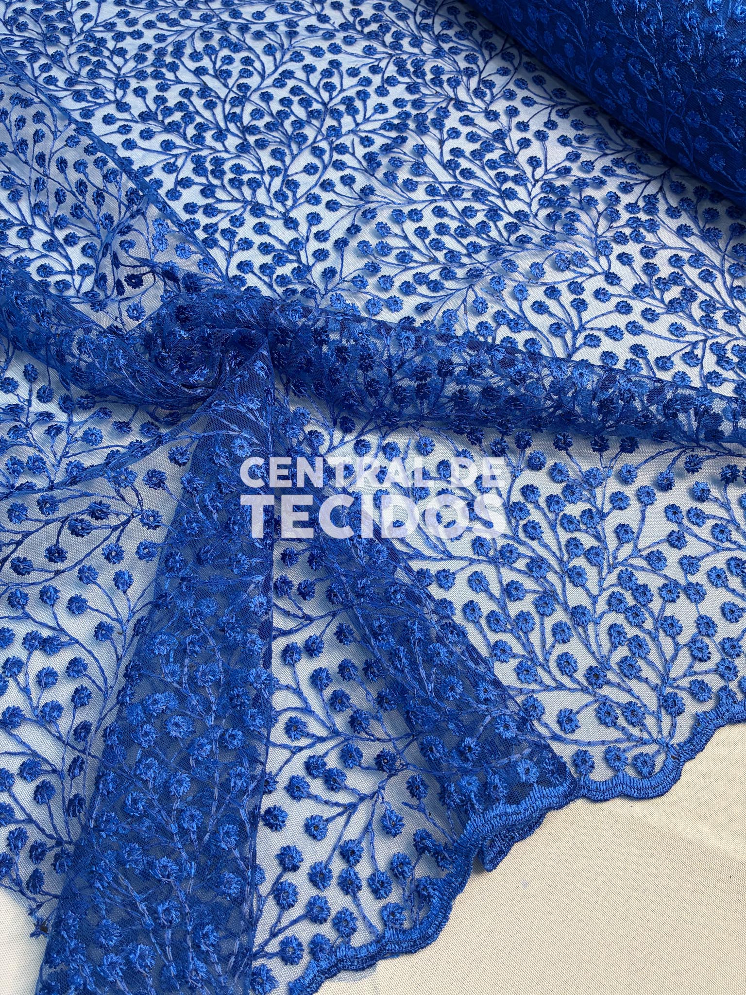 Tule Bordado Nicey Azul Royal