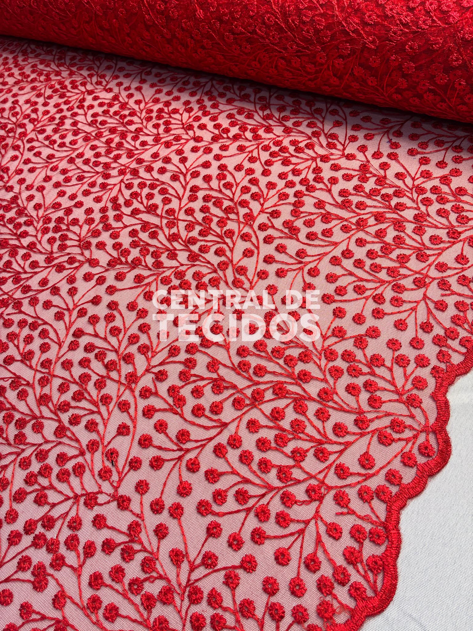 Tule Bordado Nicey Vermelho