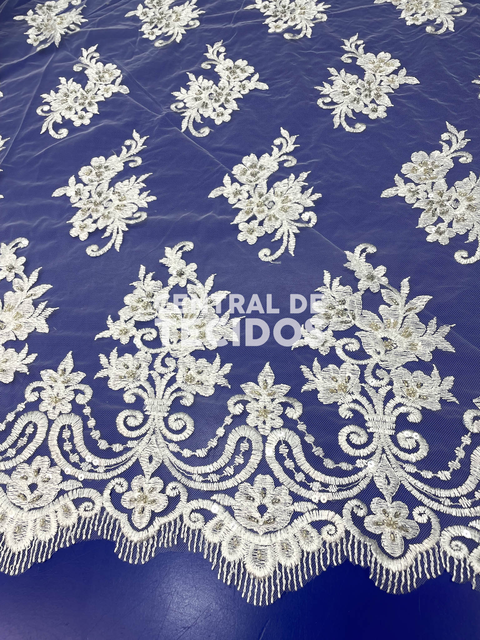 Tule Bordado Pedraria Branco 