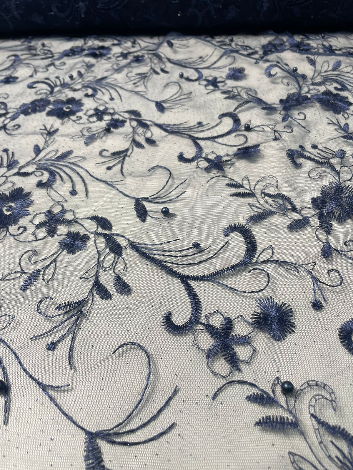 Tule Bordado Turim Azul Marinho