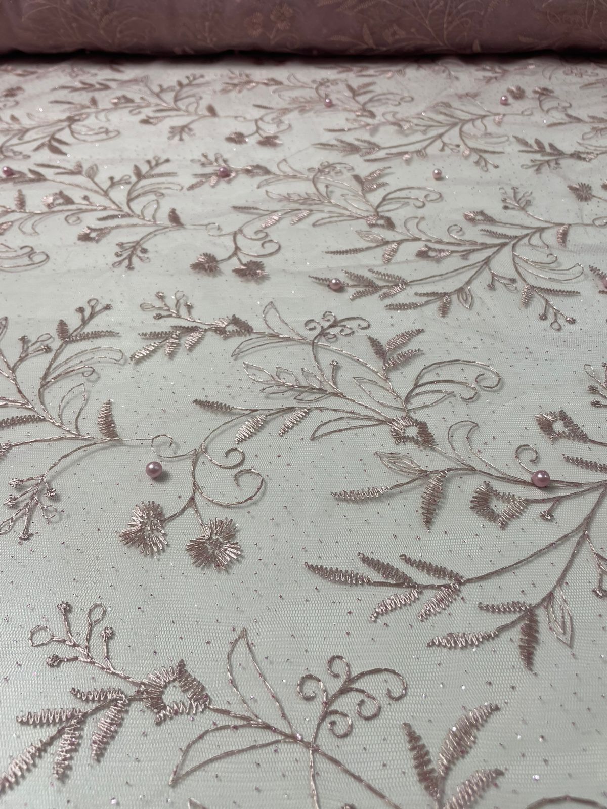 Tule Bordado Turim Rosa Bebê