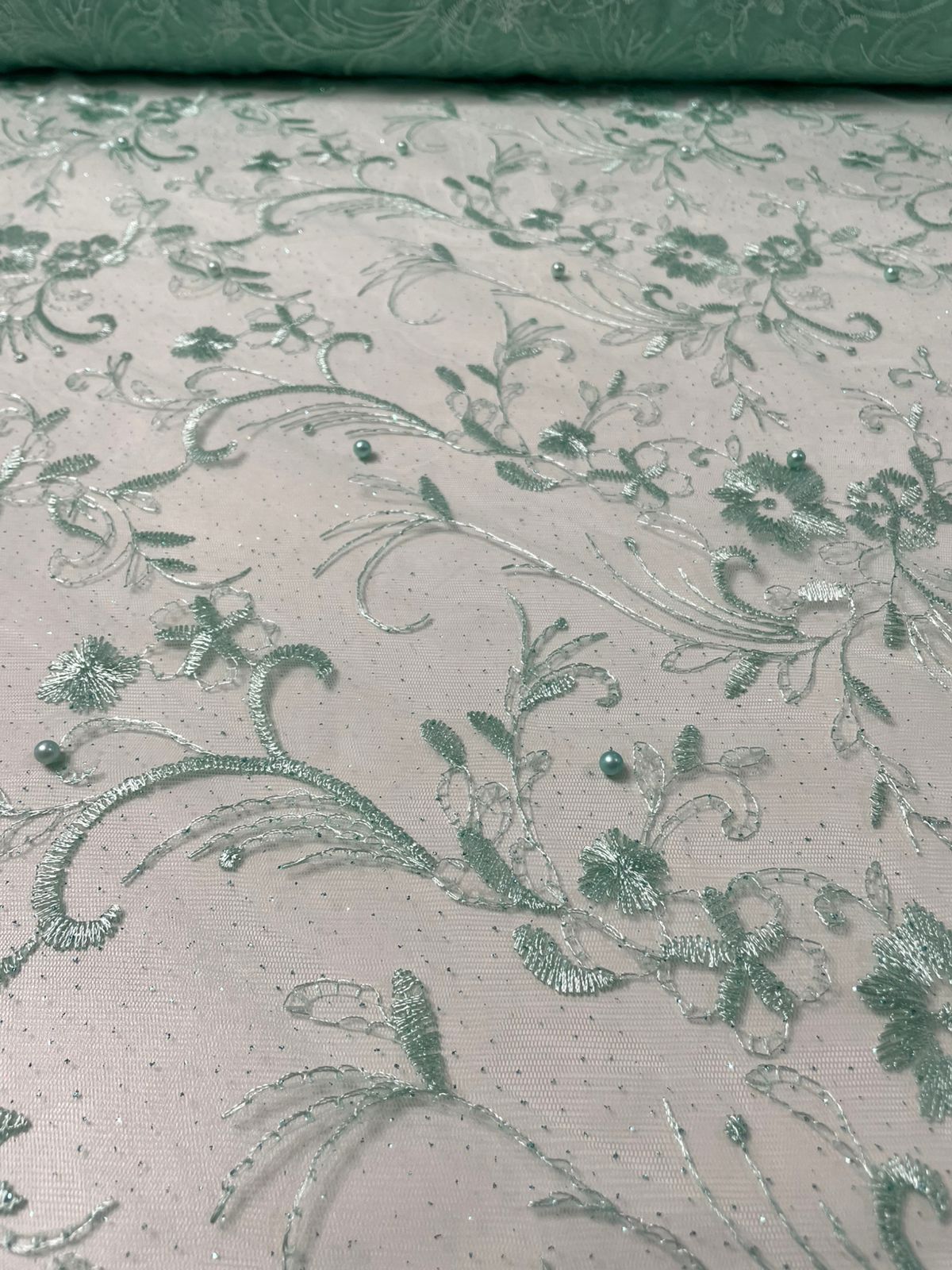 Tule Bordado Turim Verde Menta 