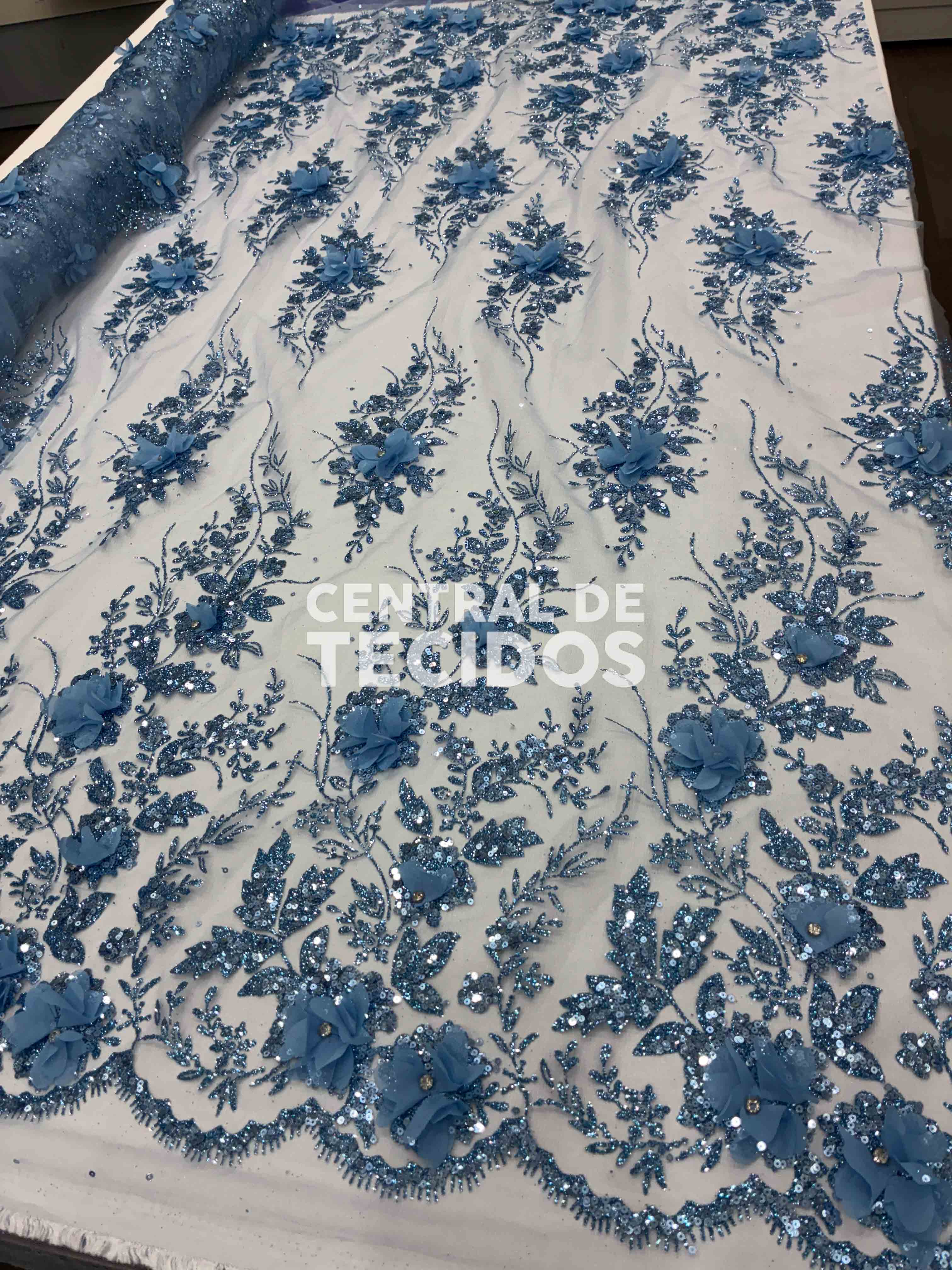 Tule Design Glitter 3D New Azul Serenity