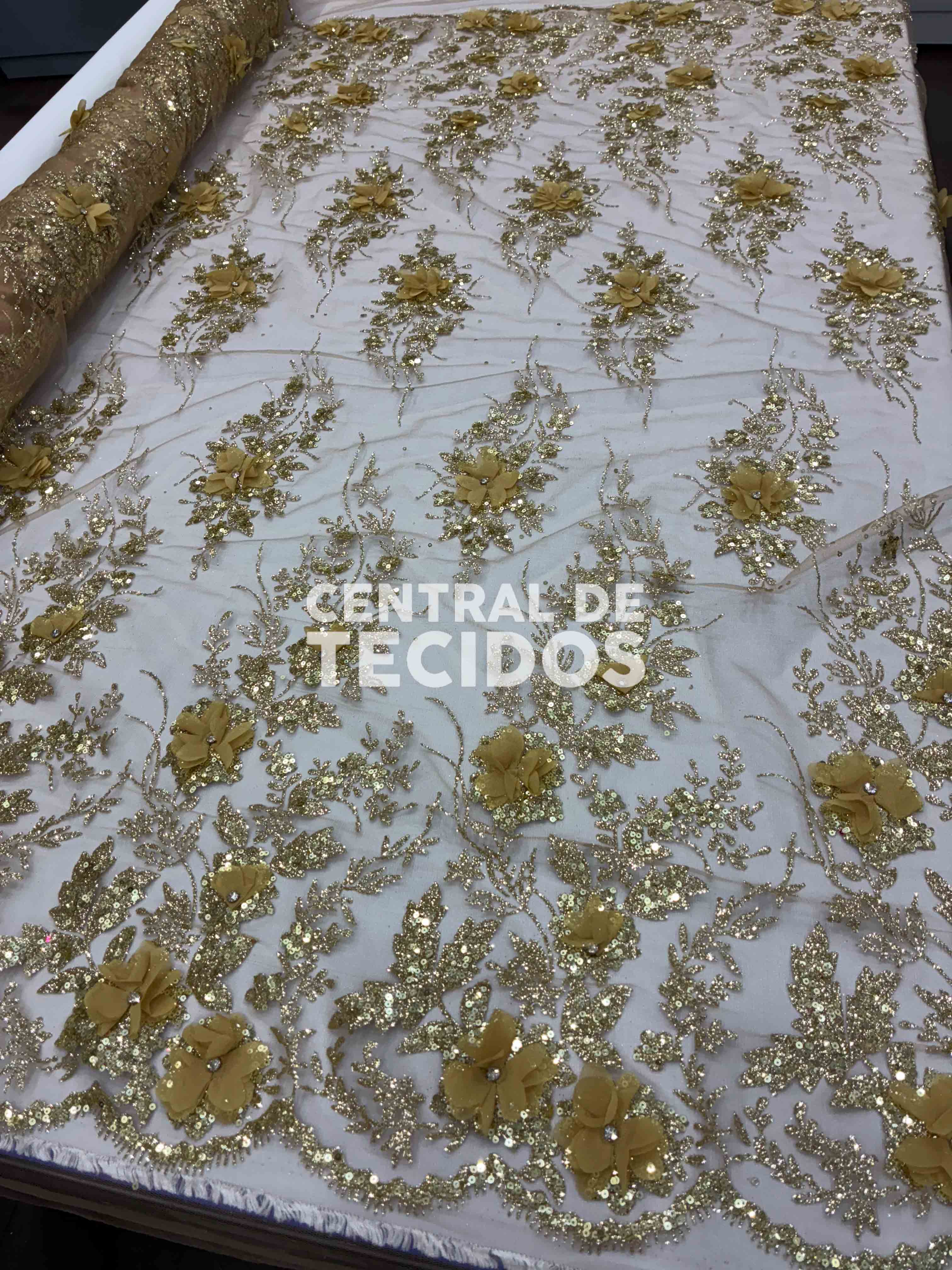 Tule Design Glitter 3D New Dourado