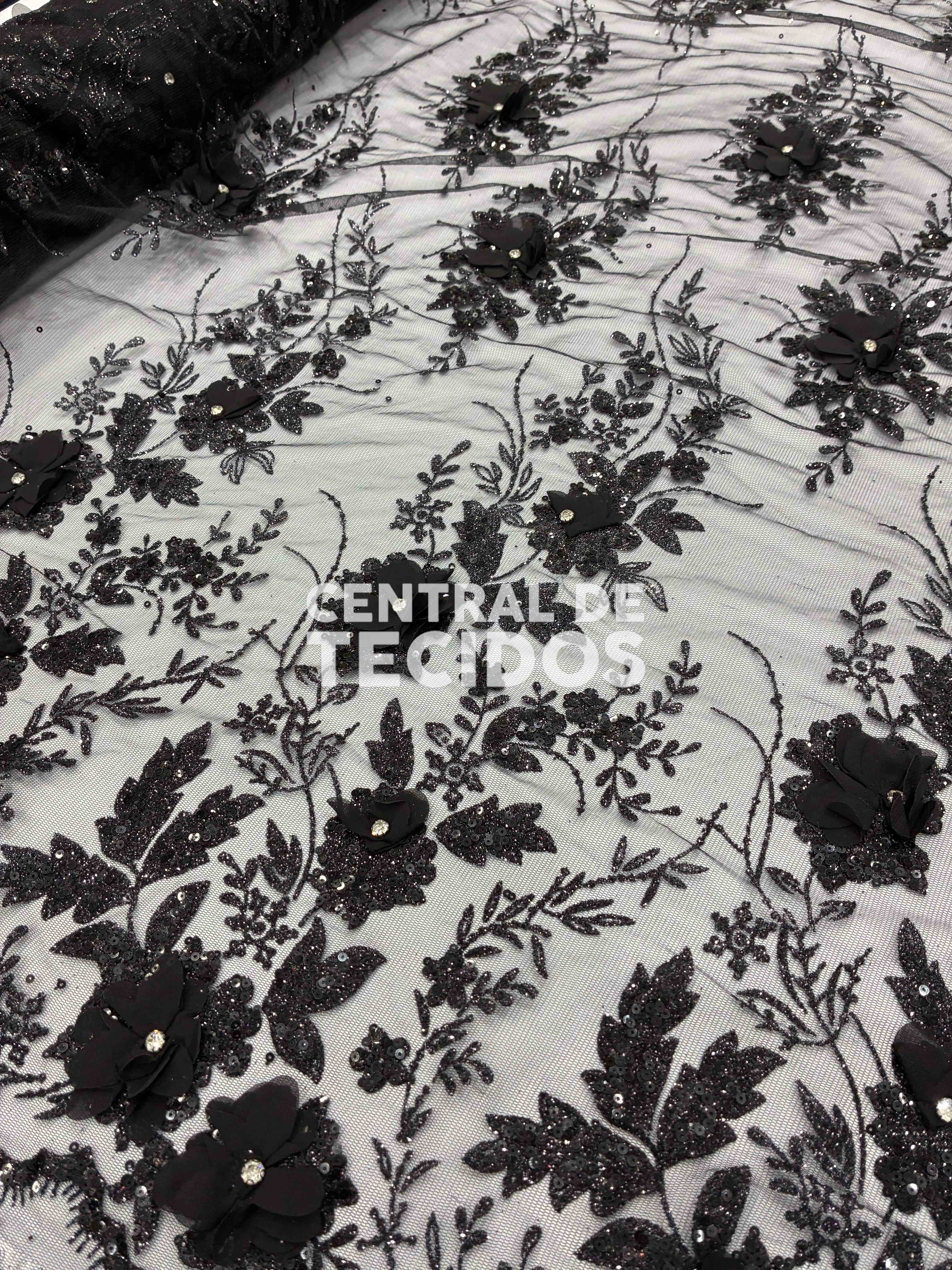 Tule Design Glitter 3D New Preto